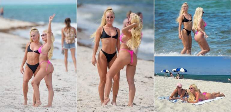 Фото: Каролине Лима и Алиша Леманн на пляже в бикини