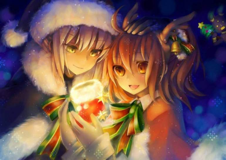 Аниме: Новогоднее настроение - картинки с девушками