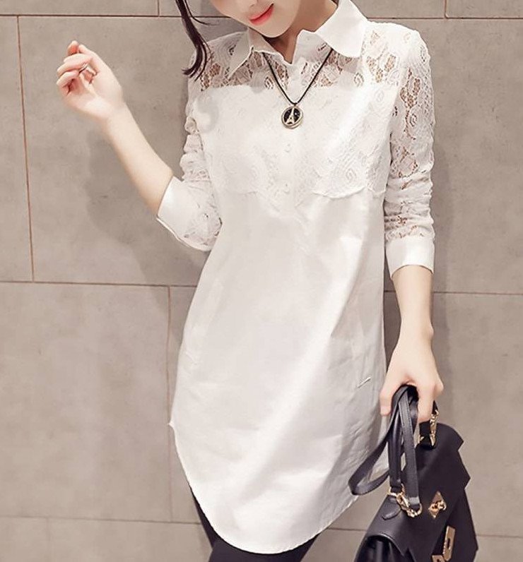 Стиль: Белая рубашка женская с кружевом - фото идеи