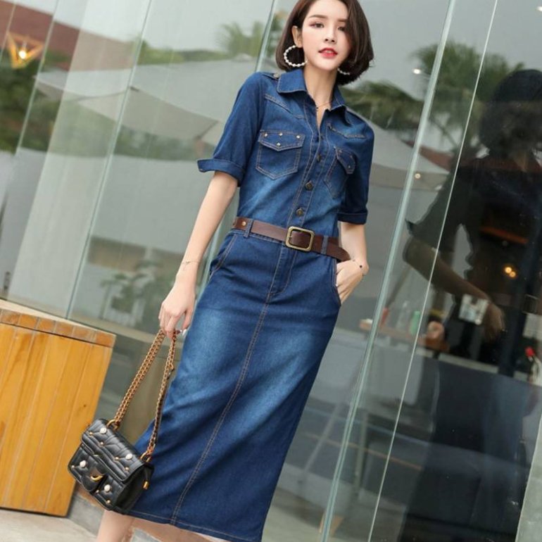 Стиль: Бонприкс джинсовое платье с коротким рукавом - фото идеи