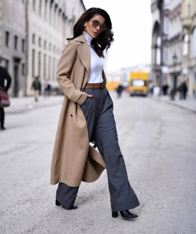 Стиль: Тренч с широкими брюками - фото идеи