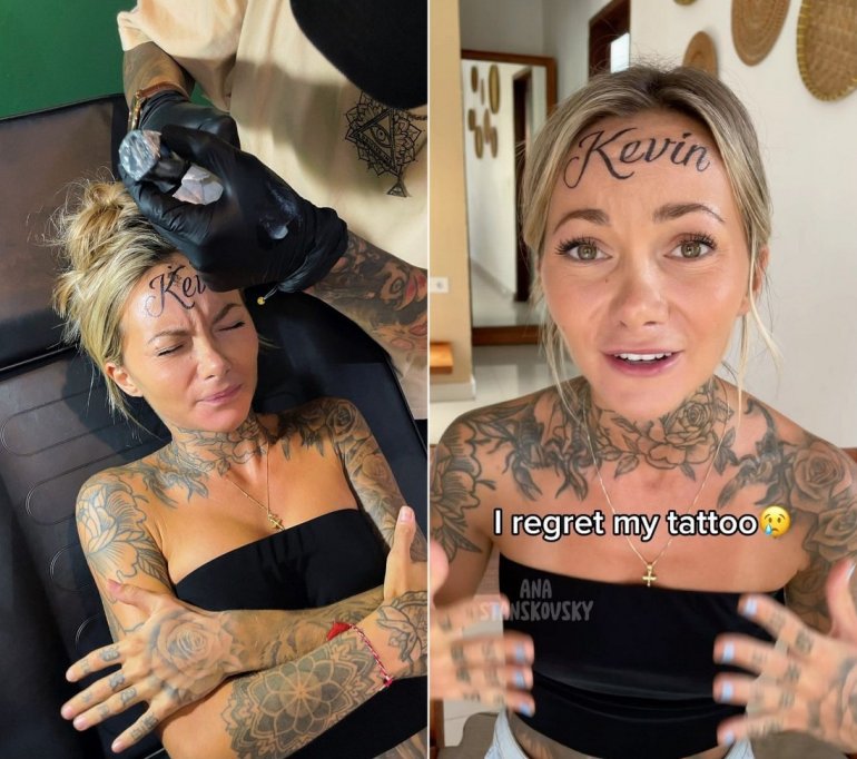 Девушка продемонстрировала татуировку с именем своего парня на лбу - и потрясла Интернет