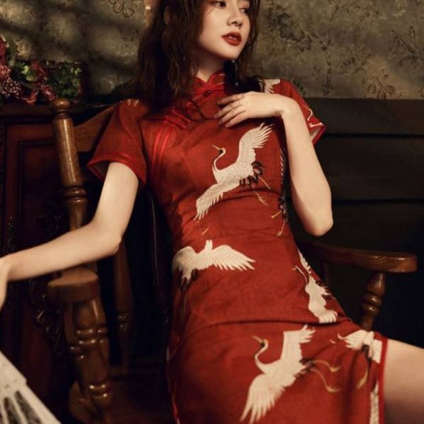 Милые девушки в китайском красивое платье с разрезом