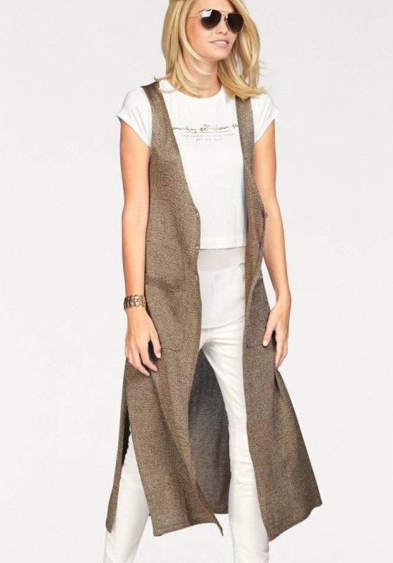 Мода: Жилет женский удлиненный с капюшоном