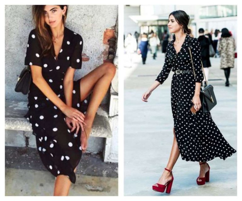 Мода: Серое платье в горошек