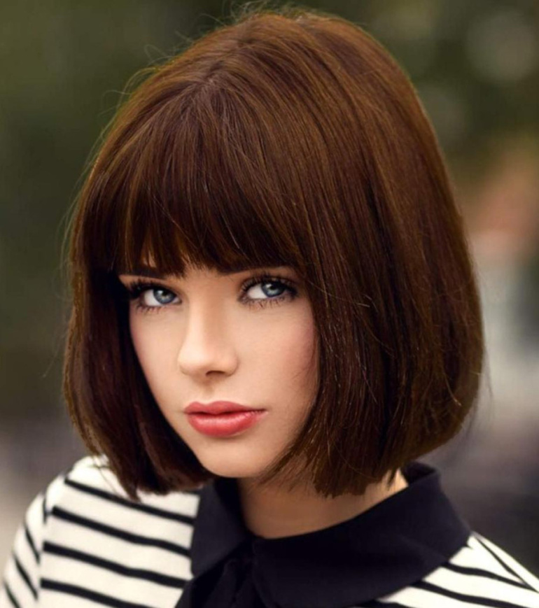 Пышное каре с челкой: пример стильной стрижки